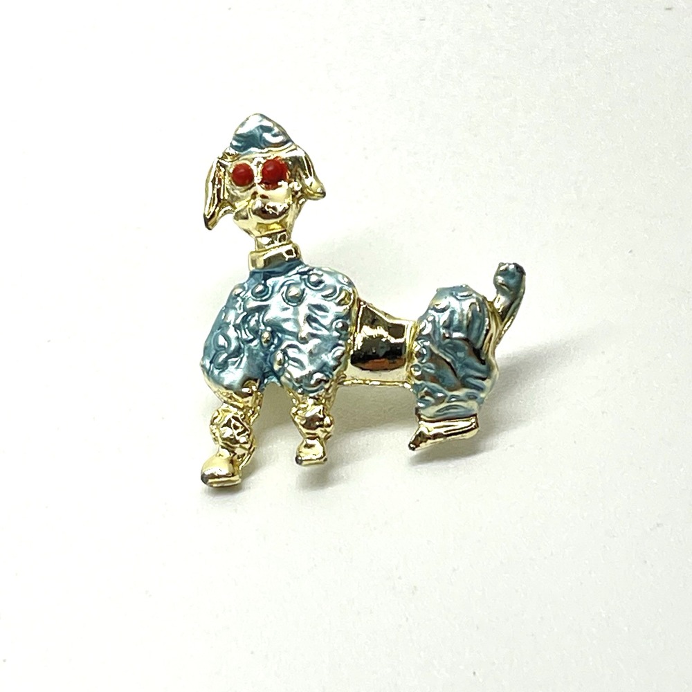 Vintage Likely 1950s Poodle Gold Tone Jewelry Whimsical Enameled Dog Pin Brooch‎